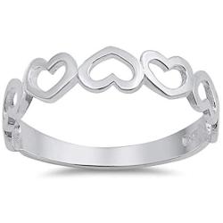 CloseoutWarehouse Plain Half Eternity Hearts Ring Sterling Silver 925