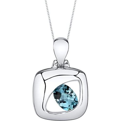 Peora London Blue Topaz Pendant Necklace in Sterling Silver, Sculpted Solitaire Design, Oval Cut, 7x5mm, 1 Carat with 18 inch Chain