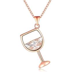 Wine Glass Pendant Necklace,Cubic Zircon Water Drop Cup Clavicle Necklace