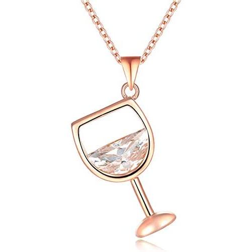 Wine Glass Pendant Necklace,Cubic Zircon Water Drop Cup Clavicle Necklace Wine Glass Pendant Necklace,Cubic Zircon Water Drop Cup Clavicle Necklace