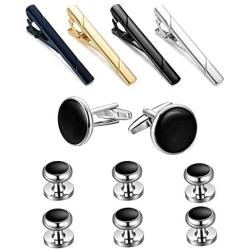 FIBO STEEL Tie Clip Tuxedo Studs and Cufflinks Set for Men Wedding Business Fathers Day Birthday Gifts Jewelry