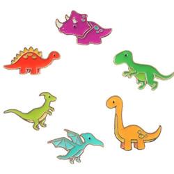 Charming Colorful Dinosaur Enamel Pin Set - Set of 6 - Brooches Pin Badges for Clothing Bags Backpacks Jackets Hat DIY