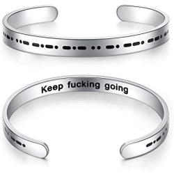 Ldurian Morse Code Bracelet, Inspirational Bracelet for Women, Cuff Bangle for Men, Funny Morris Code Gift, Hidden Message Jewelry, Profanity Present (Stainless Steel, Adjustable)