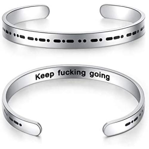 Ldurian Morse Code Bracelet, Inspirational Bracelet for Women, Cuff Bangle for Men, Funny Morris Code Gift, Hidden Message Jewelry, Profanity Present (Stainless Steel, Adjustable)