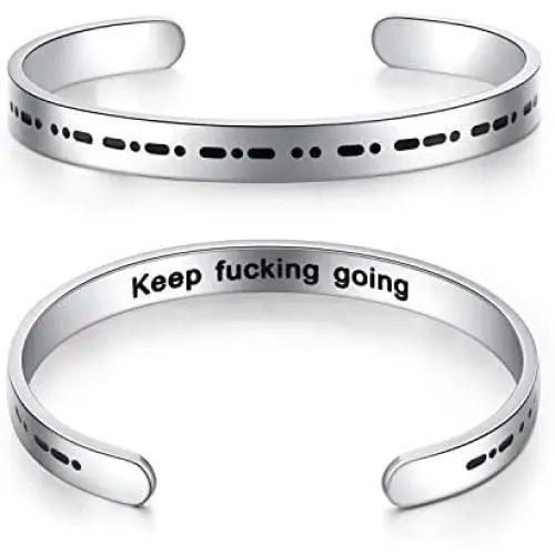 Ldurian Morse Code Bracelet, Inspirational Bracelet for Women, Cuff Bangle for Men, Funny Morris Code Gift, Hidden Message Jewelry, Profanity Present (Stainless Steel, Adjustable)