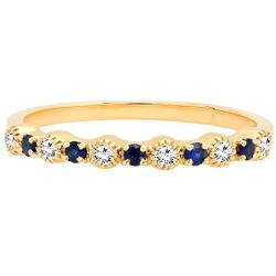 Dazzlingrock Collection 14K Gold Round Blue Sapphire and White Diamond Ladies Bridal Wedding Band