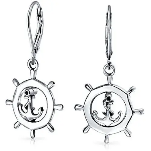Nautical Boat Ship Wheel Anchor Small Leverback Dangle Earrings For Women For Teen 925 Sterling Silver Nautical Boat Ship Wheel Anchor Small Leverback Dangle Earrings For Women For Teen 925 Sterling Silver