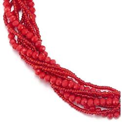 COOLSTEELANDBEYOND Red Statement Necklace Multi-Layer Beads Crystal Braided Chain Choker Collar Magnetic Clasp Party