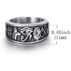 Elfasio Men Stainless Steel Rings Egyptian Eye of Horus Cross of Life Ankh Symbol Vintage Band Jewelry Size 8-13