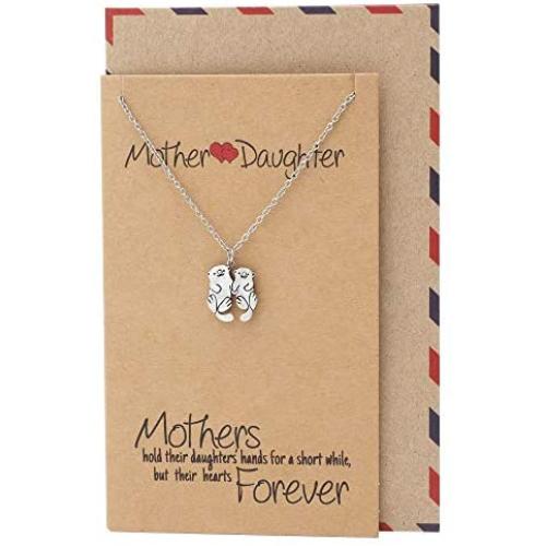 Quan Jewelry Mother and Daughter Otter Necklace, Gifts for Mom, Mothers Day, with Inspirational Quotes