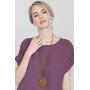 RIAH FASHION Bohemian Beaded Round Pendant Long Statement Necklace - Sparkly Crystal, Wood Braided Sun Disc Wired Circle Charm