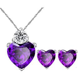 Uloveido Red Crystal Heart Necklace and Earrings Wedding Jewelry Set for Women Girls BME53