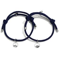 PIPIDREAM 2Pcs Valentines Day Couple Bracelet for Women Love Friendship Rope Braided Distance Bangle Magnetic Bracelets Paired Jewelry Lover Men Bracelet