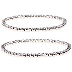 Fashion Silver Gold Beaded Bracelet Silver Plated Stacking Ball Beads Bracelets Dainty Bead Stretchable Elastic Bracelet Jewelry 8MM Italian Bead Ball Chain Strand Bracelet for Women Men