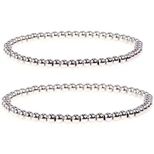 Fashion Silver Gold Beaded Bracelet Silver Plated Stacking Ball Beads Bracelets Dainty Bead Stretchable Elastic Bracelet Jewelry 8MM Italian Bead Ball Chain Strand Bracelet for Women Men Fashion Silver Gold Beaded Bracelet Silver Plated Stacking Ball Beads Bracelets Dainty Bead Stretchable Elastic Bracelet Jewelry 8MM Italian Bead Ball Chain Strand Bracelet for Women Men