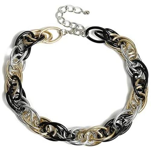 Ingemark Statement Chunky Rope Chain Choker Necklace for Women Girls Unisex Hip Hop Punk Multi Layer Twist Chain Link Necklace