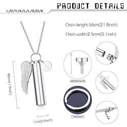 LOYALLOOK Urn Necklaces for Human Pet Ashes Angel Wing Cylinder Memorial Urn Necklace Stainless Steel Cremation Jewelry Urn Keychain for Ashes