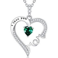 Sterling Silver I Lov You Mom Necklace Birthstones Emerald Pearl Citrine Pink Tourmaline Jewelry for Mom Mothers Day