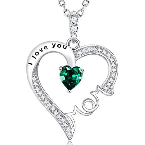 Sterling Silver I Lov You Mom Necklace Birthstones Emerald Pearl Citrine Pink Tourmaline Jewelry for Mom Mothers Day
