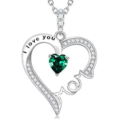 Sterling Silver I Lov You Mom Necklace Birthstones Emerald Pearl Citrine Pink Tourmaline Jewelry for Mom Mothers Day Sterling Silver I Lov You Mom Necklace Birthstones Emerald Pearl Citrine Pink Tourmaline Jewelry for Mom Mothers Day
