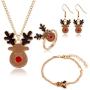 4 Pcs Dainty Christmas Jewelry Sets Christmas Tree Jingle Bells Brown Reindeer Pendant Necklaces Earrings Rings Bracelets Set Christmas Jewelry Set Gifts for Women Girls