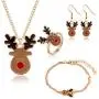 4 Pcs Dainty Christmas Jewelry Sets Christmas Tree Jingle Bells Brown Reindeer Pendant Necklaces Earrings Rings Bracelets Set Christmas Jewelry Set Gifts for Women Girls