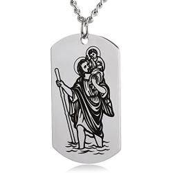 ZJFHTD St Christopher Saint Michael Archangel Dog Tag Necklace Protect Us Religious Travelers Prayer-C13