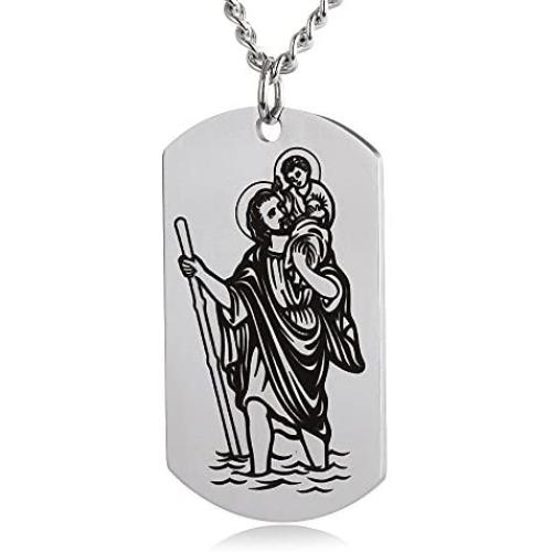 ZJFHTD St Christopher Saint Michael Archangel Dog Tag Necklace Protect Us Religious Travelers Prayer-C13