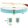 I Jewels 18K Gold Plated Indian Wedding Handcrafted Beaded Emerald Choker with Earrings for Women/Girls