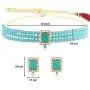 I Jewels 18K Gold Plated Indian Wedding Handcrafted Beaded Emerald Choker with Earrings for Women/Girls