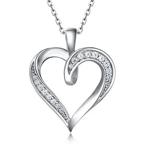 Billie Bijoux Silver Love Heart Necklace 925 Sterling Silver Platinum Plated Round CZ Diamond Fine Womans jewelry Gift for Women Girls Valentines Day Mothers Day Billie Bijoux Silver Love Heart Necklace 925 Sterling Silver Platinum Plated Round CZ Diamond Fine Womans jewelry Gift for Women Girls Valentines Day Mothers Day