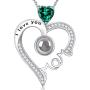 I Love You Mom Necklace 100 Languages Mothers Day Birthday Gifts Mom April May Birthstones Jewelry Simulated Diamond Emerald Blue Sapphire and more stones Sterling Silver Pendant