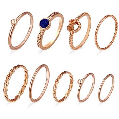 Gold rings set for woman: stacking knuckle midi figure rings packs with multiple size for everyday wear