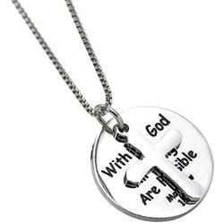 YOYONY Stainless Steel Engraved with god All Things are Possible Pendant & Cross Box Chain Necklace,Inspirational Gifts