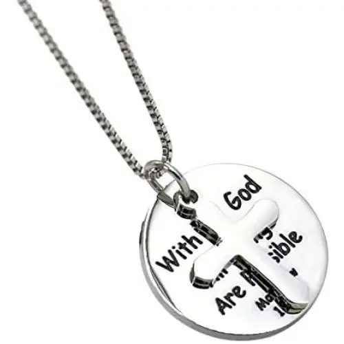 YOYONY Stainless Steel Engraved with god All Things are Possible Pendant & Cross Box Chain Necklace,Inspirational Gifts YOYONY Stainless Steel Engraved with god All Things are Possible Pendant & Cross Box Chain Necklace,Inspirational Gifts