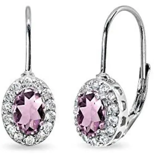 Sterling Silver Genuine or Synthetic Gemstone 6x4mm Oval Halo Drop Leverback Earrings for Women Sterling Silver Genuine or Synthetic Gemstone 6x4mm Oval Halo Drop Leverback Earrings for Women