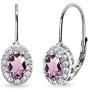 Sterling Silver Genuine or Synthetic Gemstone 6x4mm Oval Halo Drop Leverback Earrings for Women