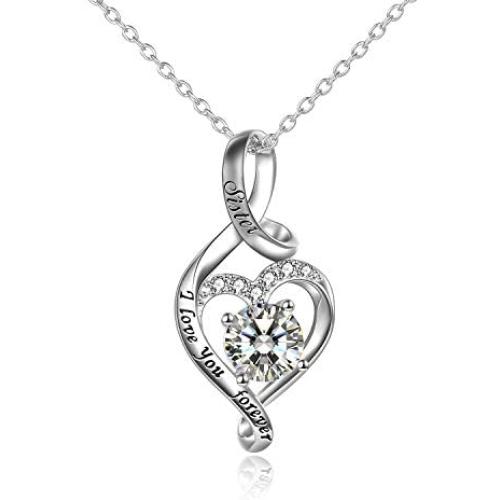 Sister/Mom/Daughter/Grandma/Nana Necklace for Women Sterling Silver Mom/Daughter/Grandma/Nana I love You Forever Love Heart Necklace Jewelry for Birthday Gifts