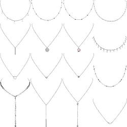16 Pieces Layered Choker Necklace Adjustable Pendant Necklace Moon Sequins Choker Multilayer Chain Necklace Set for Women Girls