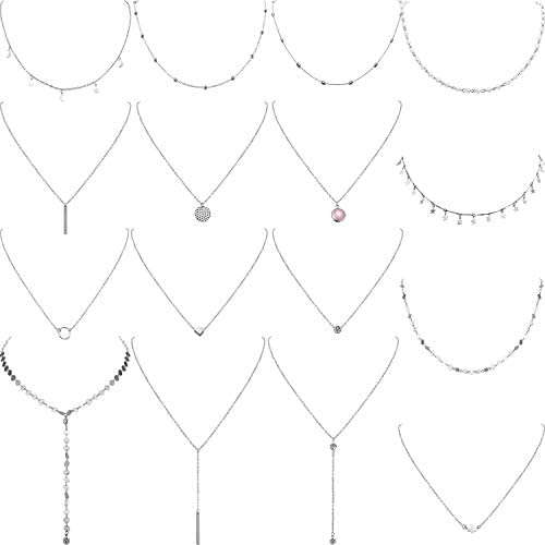 16 Pieces Layered Choker Necklace Adjustable Pendant Necklace Moon Sequins Choker Multilayer Chain Necklace Set for Women Girls