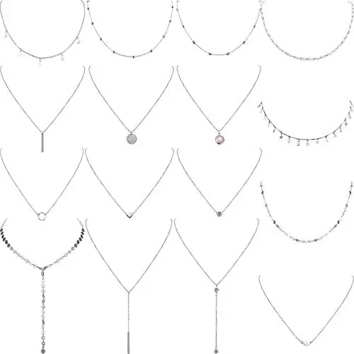 16 Pieces Layered Choker Necklace Adjustable Pendant Necklace Moon Sequins Choker Multilayer Chain Necklace Set for Women Girls