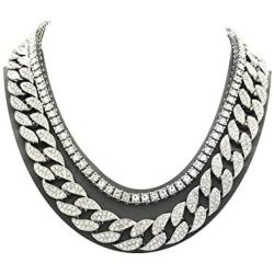 Mens Iced Out Hip Hop Silver tone CZ Miami Cuban Link Chain Choker Necklace