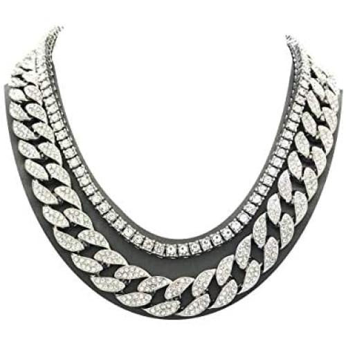 Mens Iced Out Hip Hop Silver tone CZ Miami Cuban Link Chain Choker Necklace