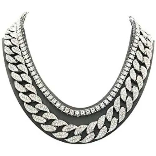 Mens Iced Out Hip Hop Silver tone CZ Miami Cuban Link Chain Choker Necklace Mens Iced Out Hip Hop Silver tone CZ Miami Cuban Link Chain Choker Necklace