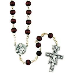 Vatican Imports San Damiano Crucifix Cross Rosary | Saint Francis of Assisi Centerpiece | Beautiful Dark Wooden Beads | Christian Jewelry