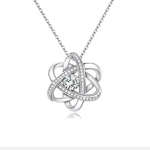 Sllaiss Swarovski Crystals Celtic Love Knot Necklace endless Flower Pendant Necklace set with 3A Cubic Zirconia Anniversary Jewelry Gift for Women