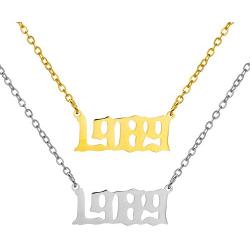 TOOPNK 2Pcs Birth Year Number Necklace, 1970 to 2005 Pendant Necklace, Personalized Birthday Jewelry