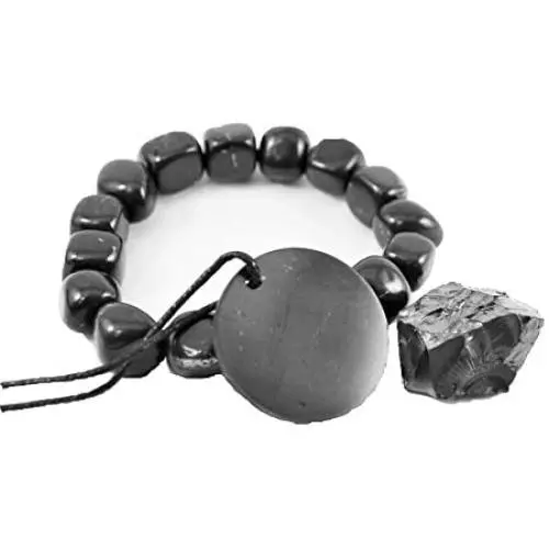 Karelian Heritage Genuine Regular Shungite Tumbled Bracelet, Round Pendant, and Elite Stone Set S012 Karelian Heritage Genuine Regular Shungite Tumbled Bracelet, Round Pendant, and Elite Stone Set S012