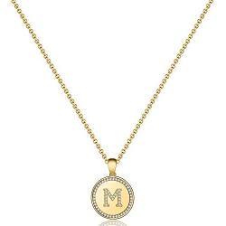 MONOZO Disc Initial Necklace for Women, 14k Gold Filled CZ Initial Letter Pendant Necklace Dainty Disc A-Z Alphabet Necklace Jewelry Gifts for Women Teen Girls