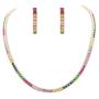 Lavencious Multi-Color Cubic Zirconia Princess Cut 4MM Tennis 16 Inch + 1 Inch Extended Length Necklace and Earrings 1.2 Inches for Women Bridal & Party Jewelry Set
